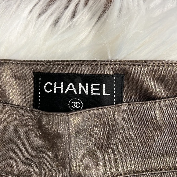 CHANEL GOLD SHIMMER LEGGINGS Pants sz 36 - Picture 11 of 16
